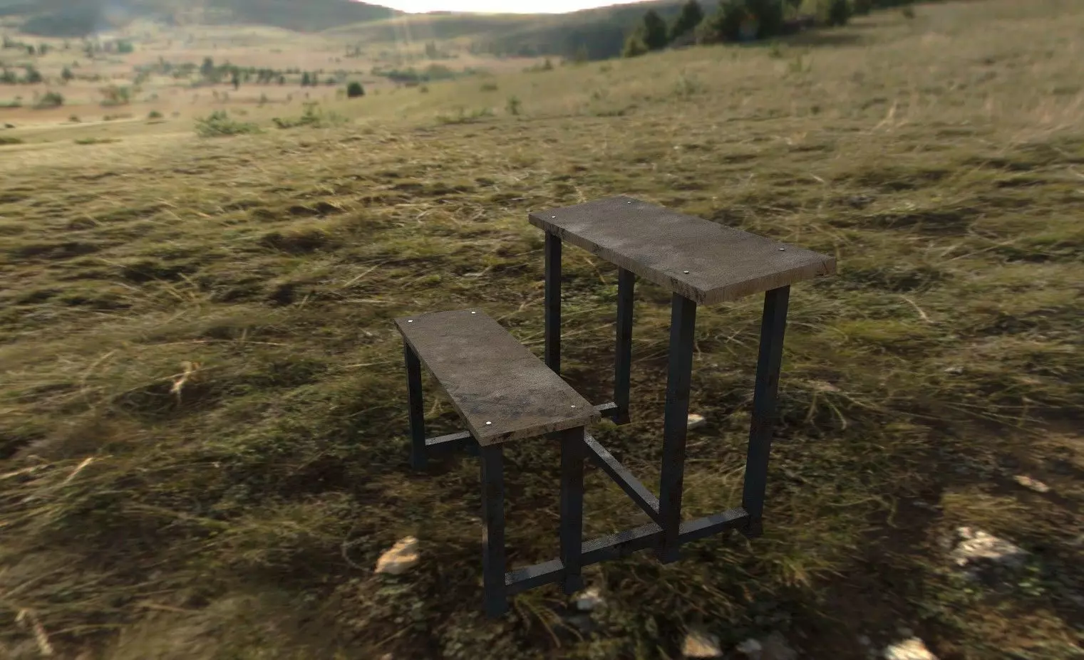 old school bench low poly 3d model Low-poly 3D model_0