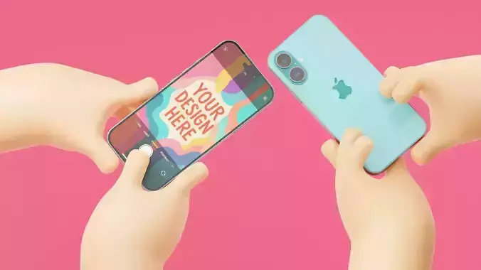 Cartoon Hands Holding Stylized Smartphone Illustration  