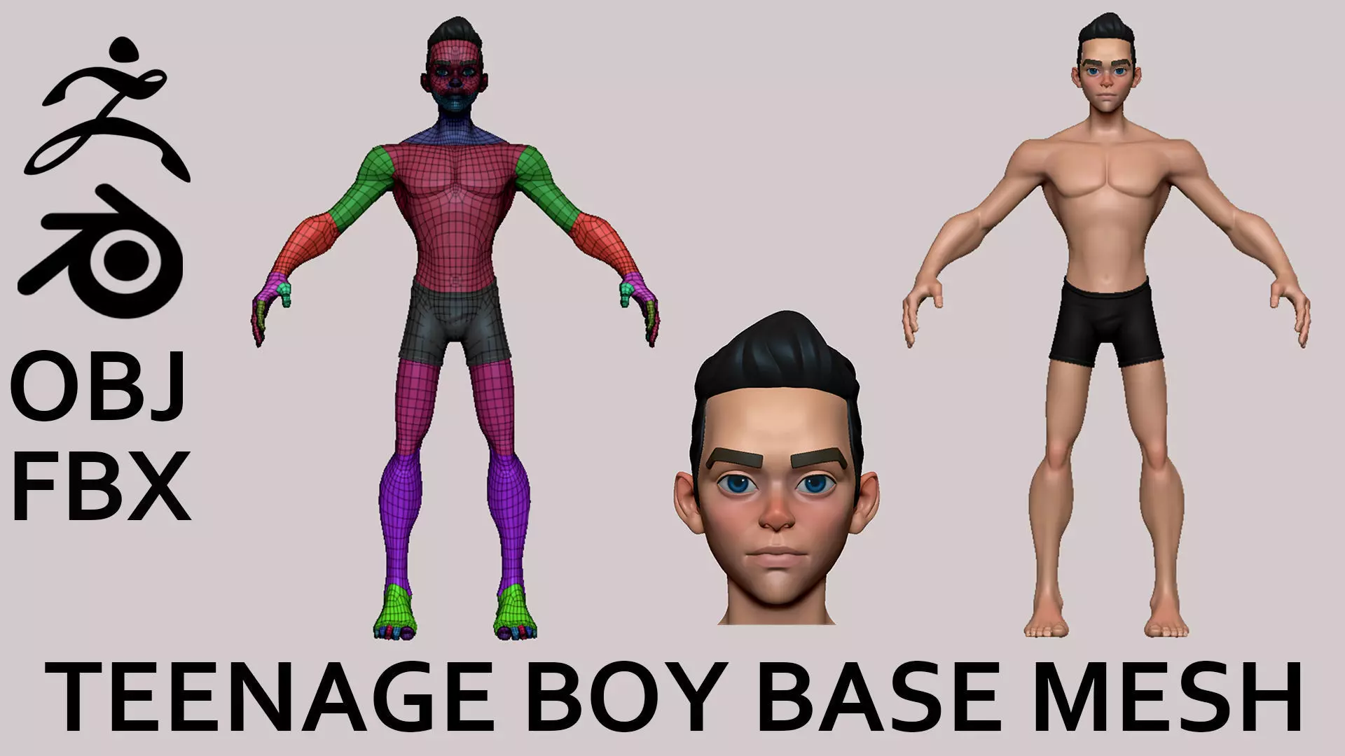 Teenage Boy Base Mesh Stylized 3D Character Model Low-poly 3D model_0
