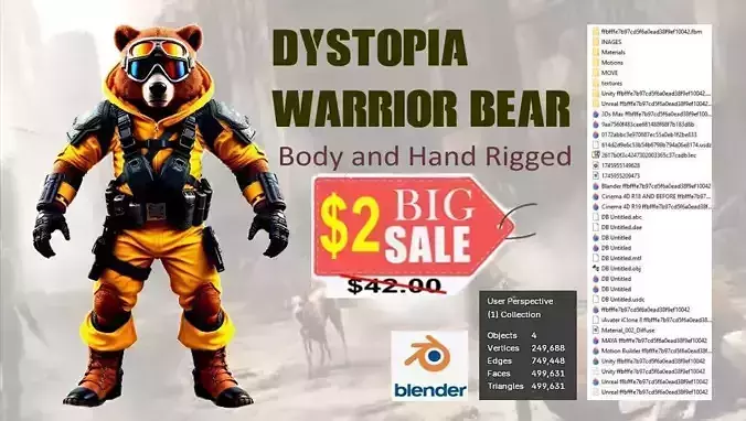 Dystopia Warrior Bear Rigged for Post Apocalyptic Games and More