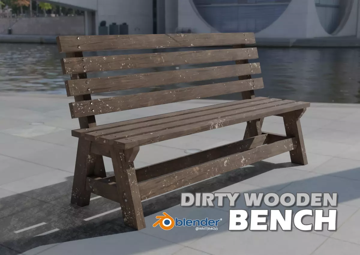 Dirty Wooden Bench Low-poly 3D model