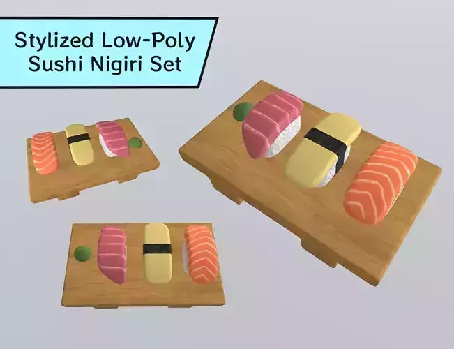 Stylized Low-Poly Sushi Nigiri Set