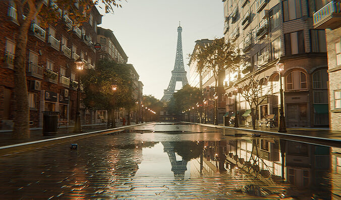 Paris Street Scene - Urban Wet Environment Scene 3D model 4