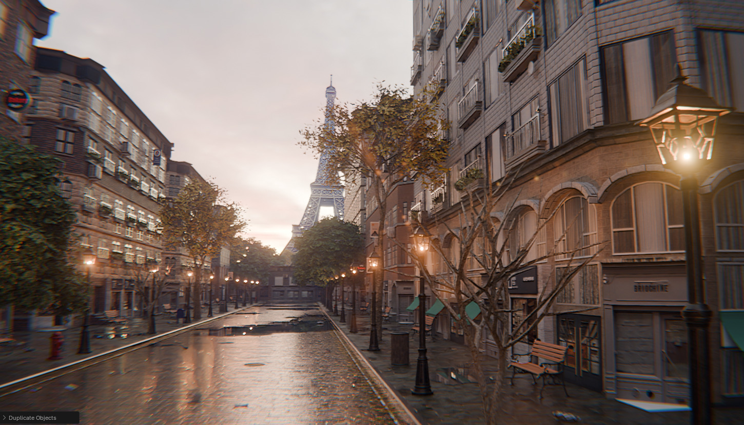 Paris Street Scene - Urban Wet Environment Scene 3D model_15