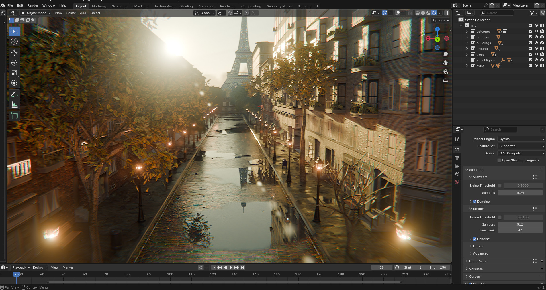 Paris Street Scene - Urban Wet Environment Scene 3D model_10