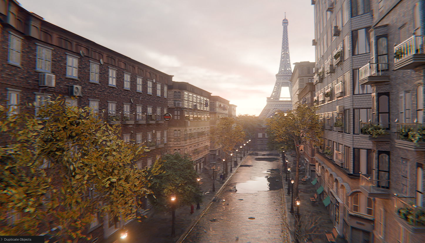 Paris Street Scene - Urban Wet Environment Scene 3D model_12