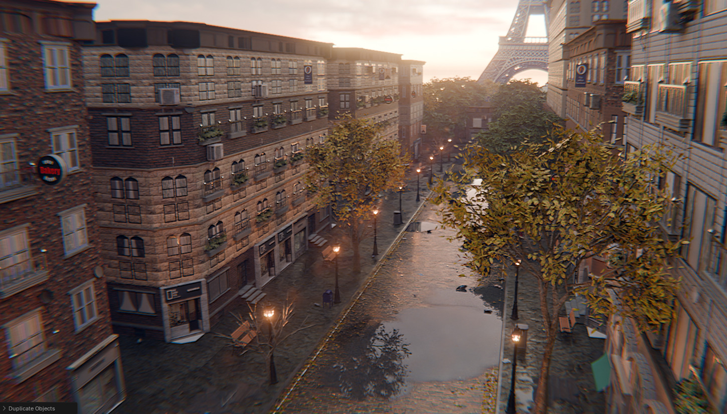 Paris Street Scene - Urban Wet Environment Scene 3D model_14