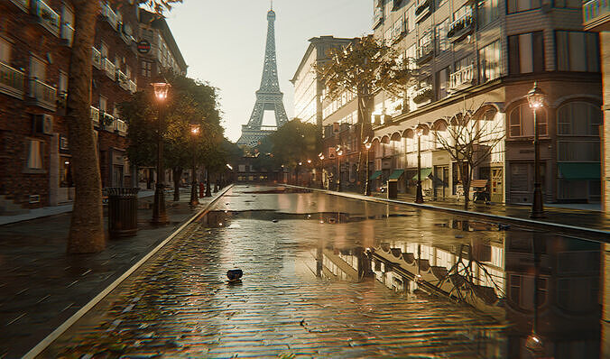 Paris Street Scene - Urban Wet Environment Scene 3D model 7