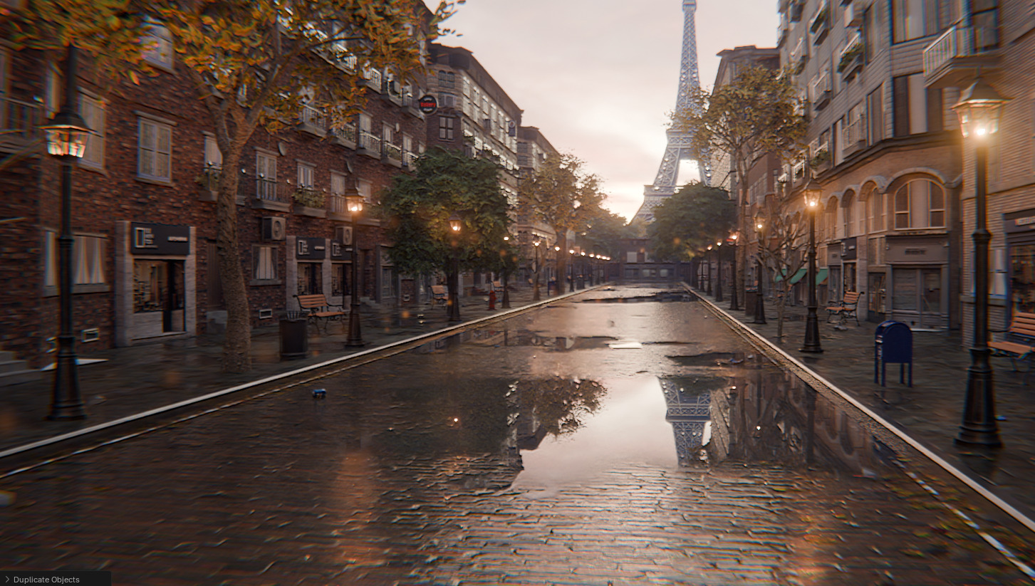 Paris Street Scene - Urban Wet Environment Scene 3D model_16