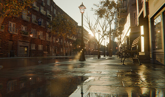 Paris Street Scene - Urban Wet Environment Scene 3D model 5