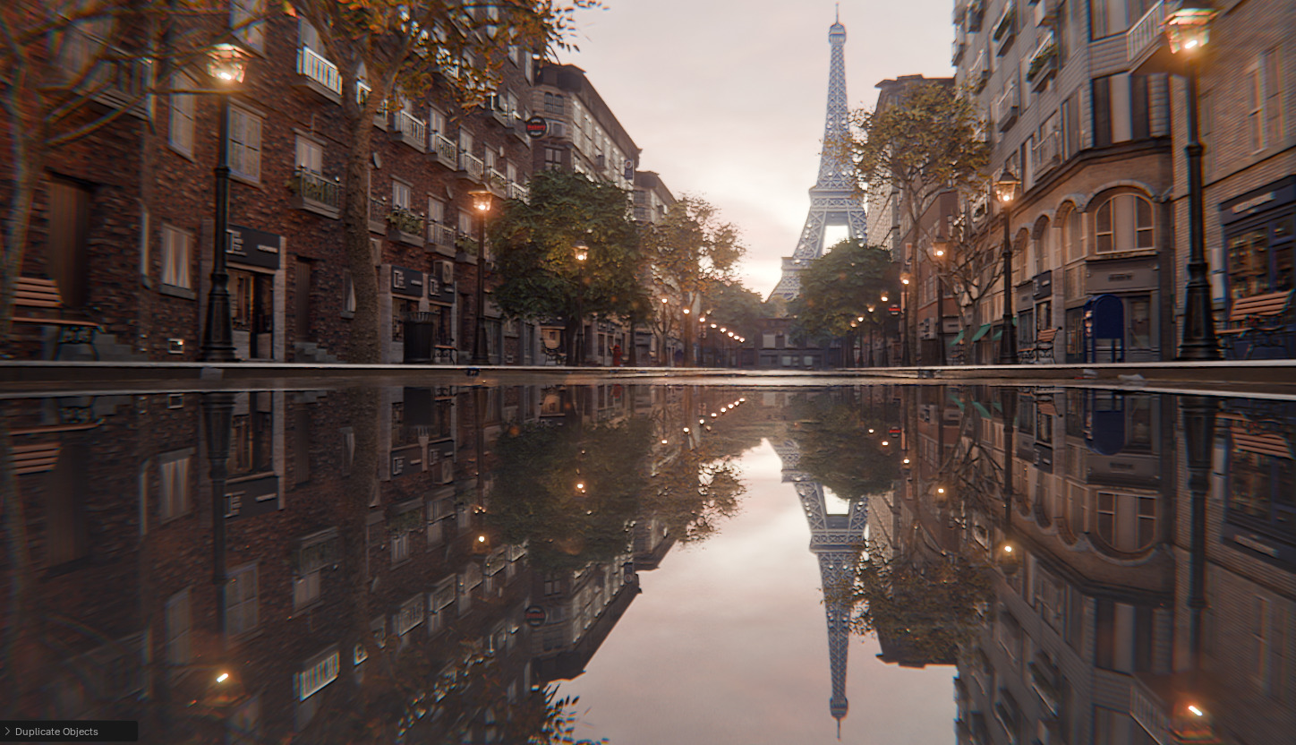 Paris Street Scene - Urban Wet Environment Scene 3D model_13