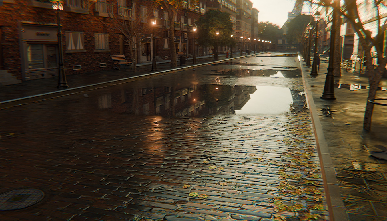 Paris Street Scene - Urban Wet Environment Scene 3D model_8