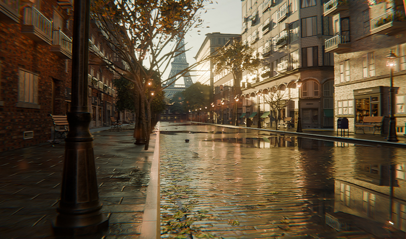 Paris Street Scene - Urban Wet Environment Scene 3D model_5