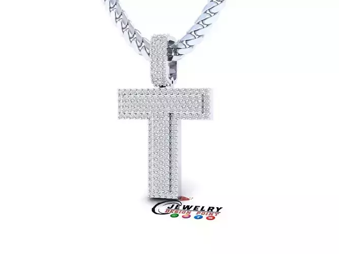 Custom Initial T Letter Diamond Pendant A to Z Alphabet Necklace 3D print model