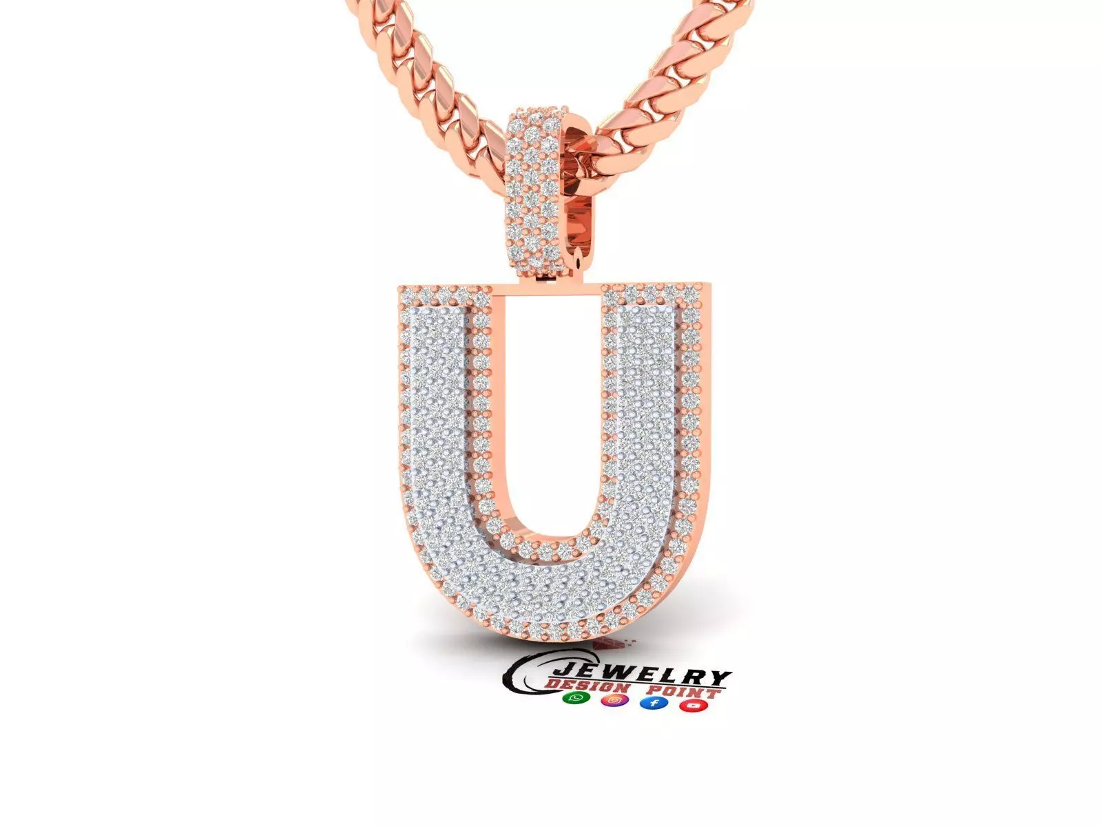 Custom Initial U Letter Diamond Pendant A to Z Alphabet Necklace 3D print model_0