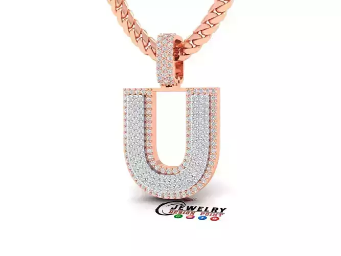 Custom Initial U Letter Diamond Pendant A to Z Alphabet Necklace