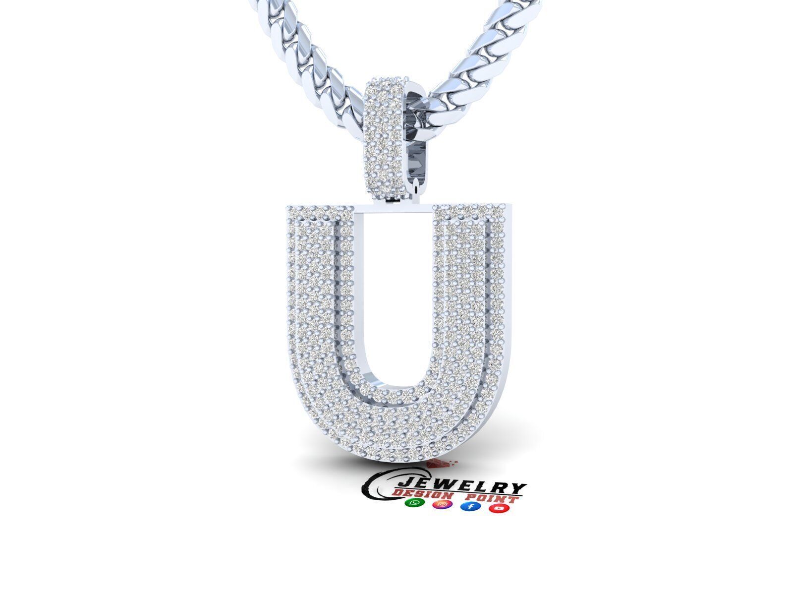 Custom Initial U Letter Diamond Pendant A to Z Alphabet Necklace 3D print model_3