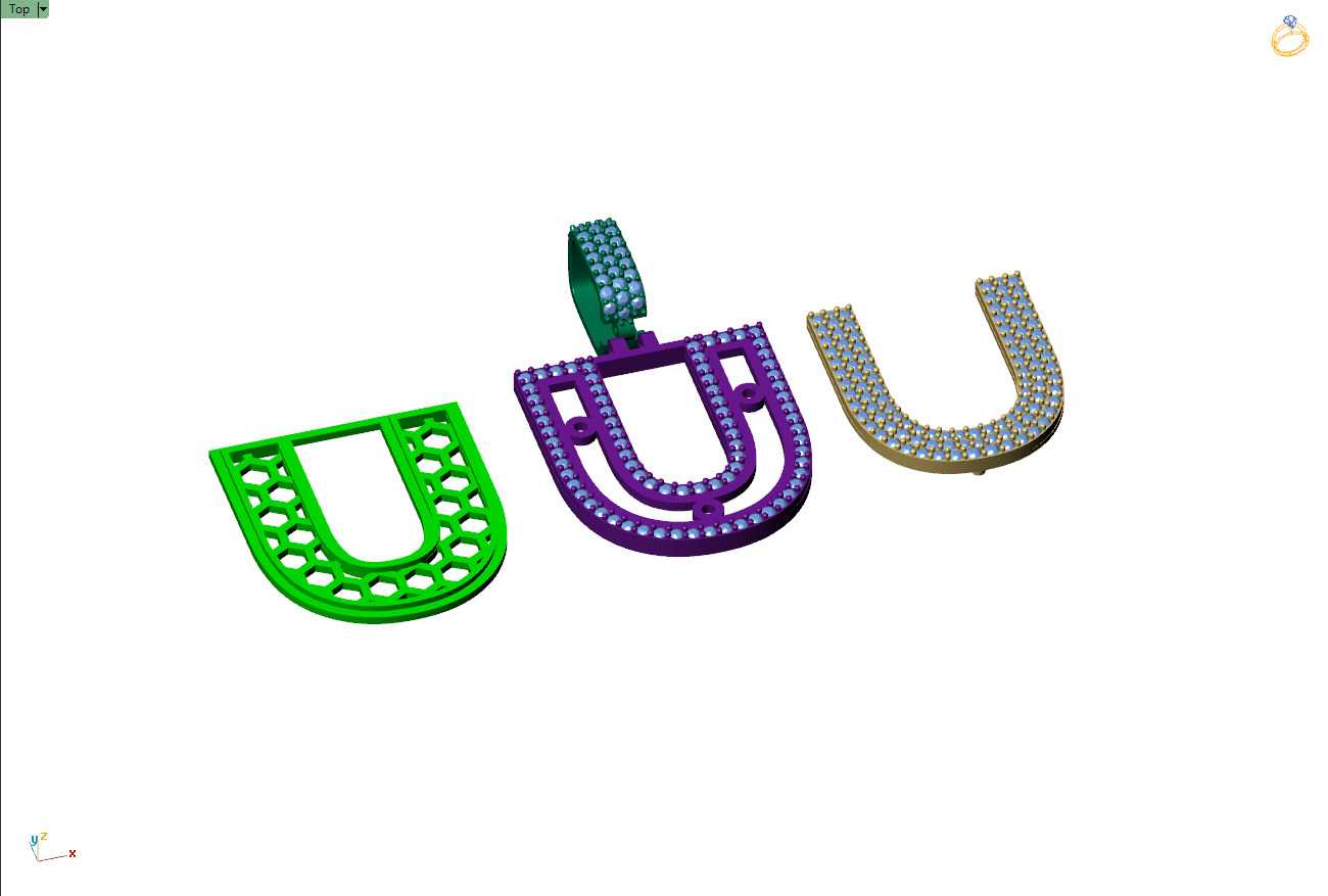 Custom Initial U Letter Diamond Pendant A to Z Alphabet Necklace 3D print model_10