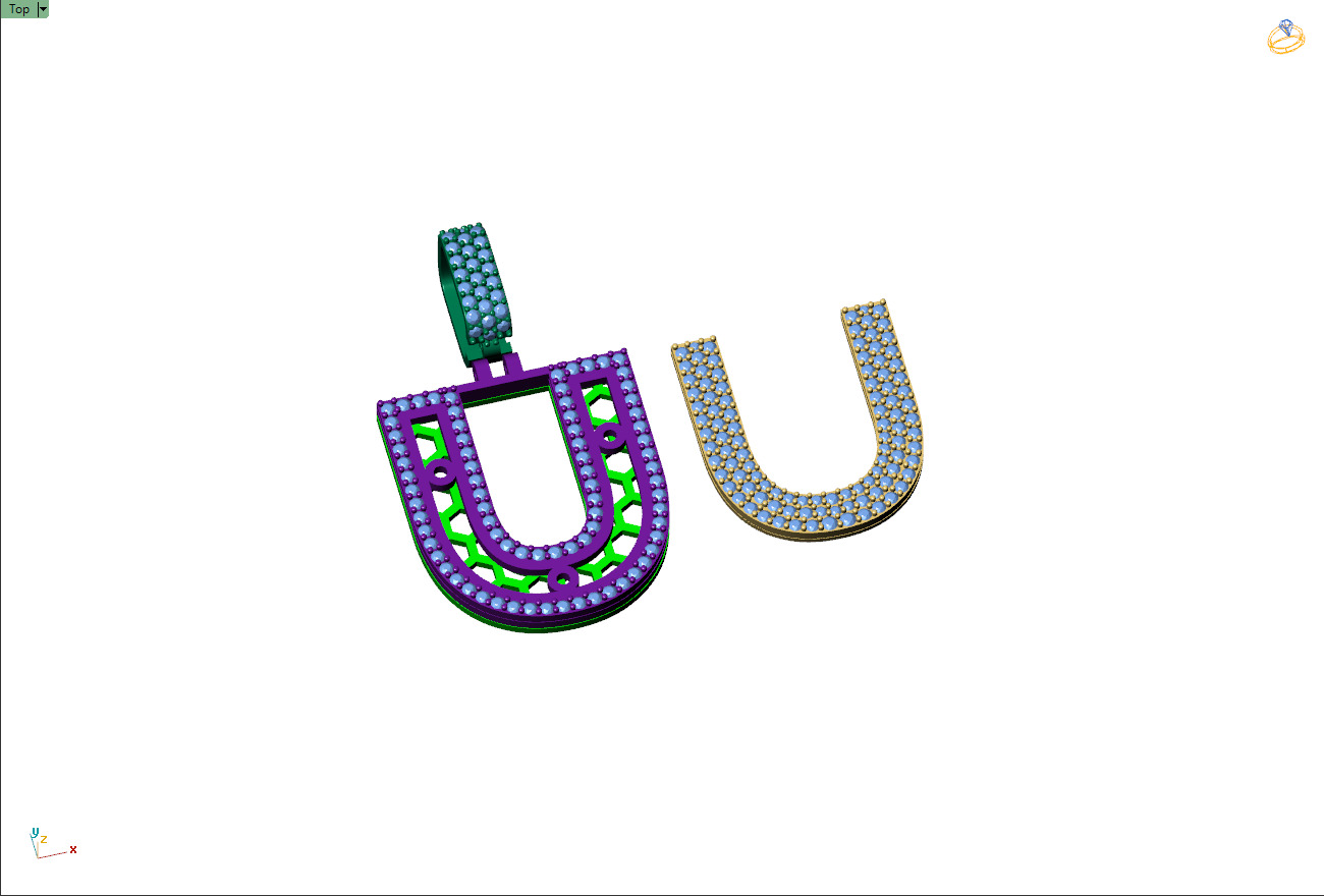 Custom Initial U Letter Diamond Pendant A to Z Alphabet Necklace 3D print model_9