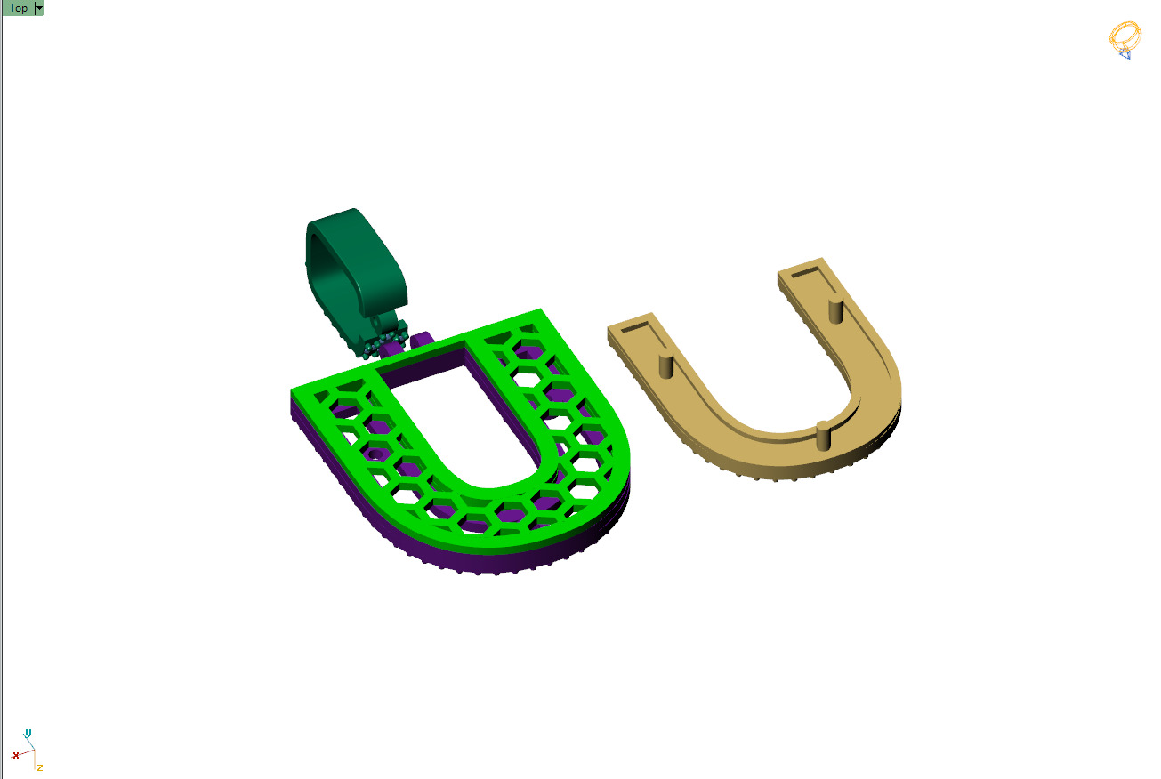 Custom Initial U Letter Diamond Pendant A to Z Alphabet Necklace 3D print model_12