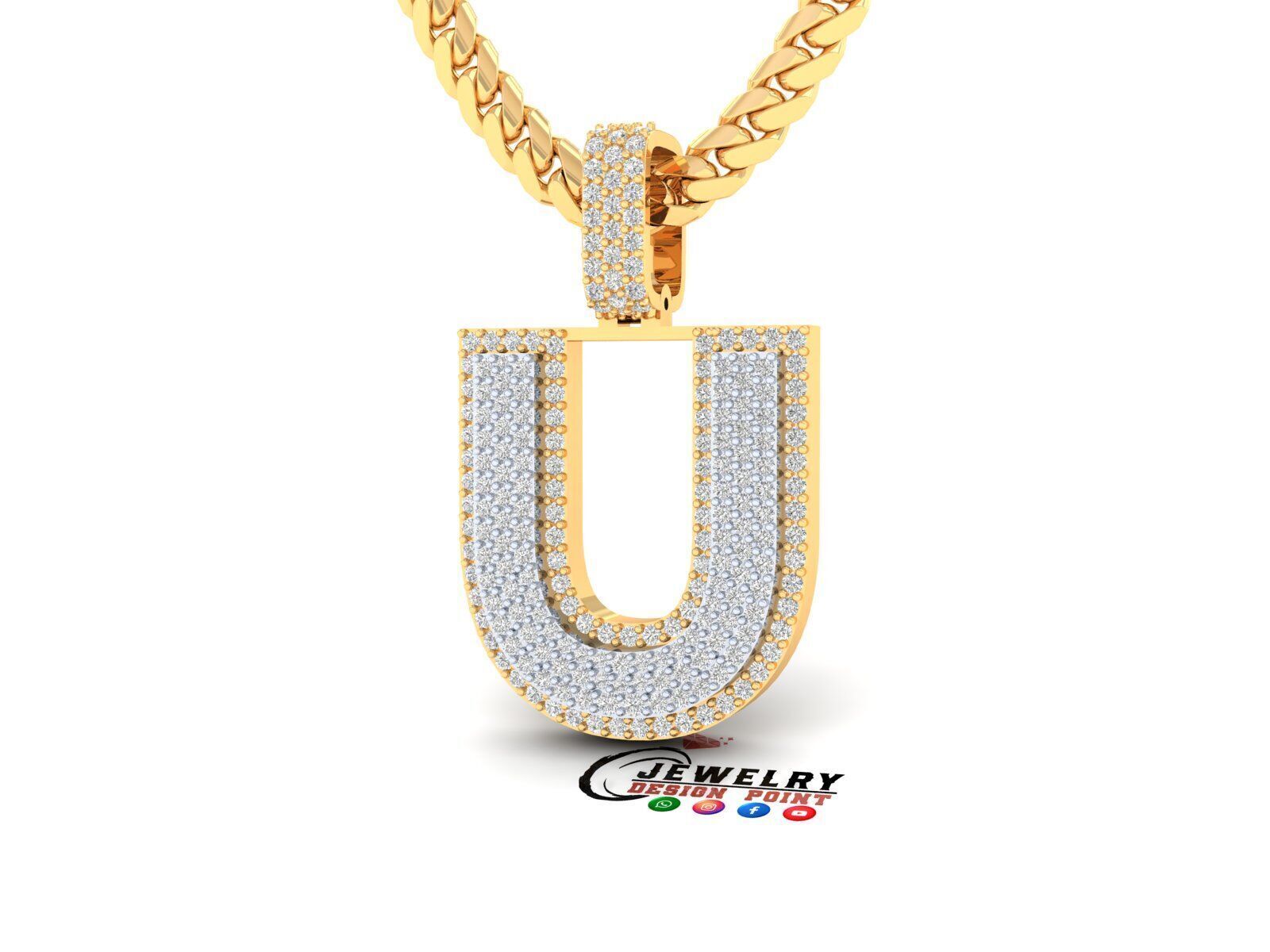 Custom Initial U Letter Diamond Pendant A to Z Alphabet Necklace 3D print model_2