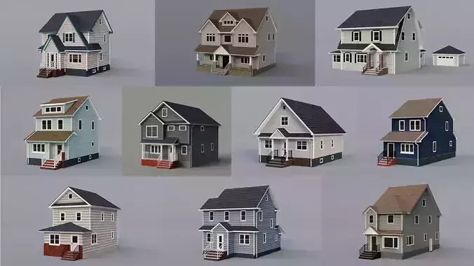 10 Low Poly Houses - Collection 3 3D Model Pack
