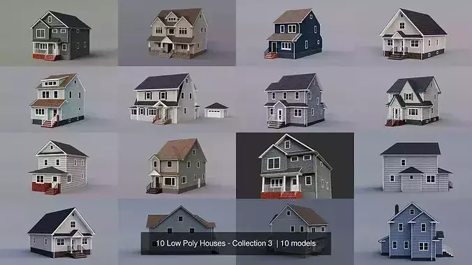 10 Low Poly Houses - Collection 3  3D Model Pack 2