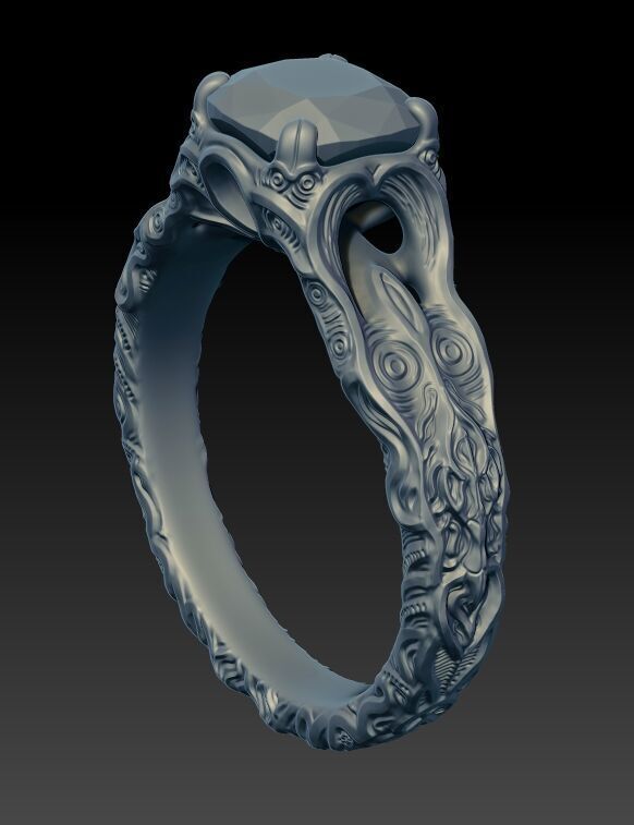 Sculpted Ring for Cushion cut Gems Free 3D print model_3