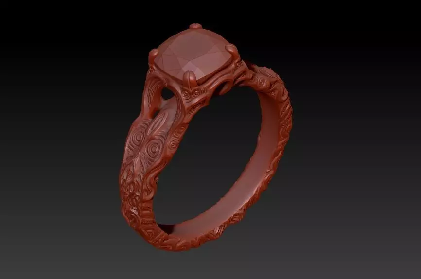 Sculpted Ring for Cushion cut Gems Free 3D print model_0