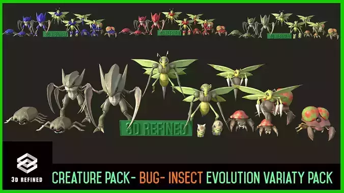Creature Monster Bundles- Insects- evolution variety pack Low-poly 3D model