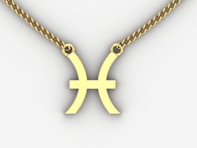18K Gold Pisces Pendant V1 3D model