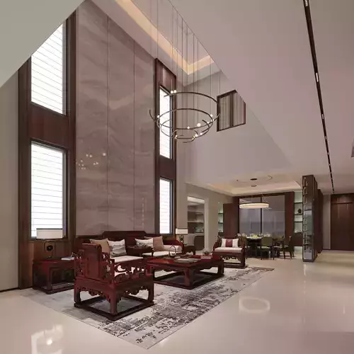 Modern Chinese Double Height Villa Living Room Interior 3D model