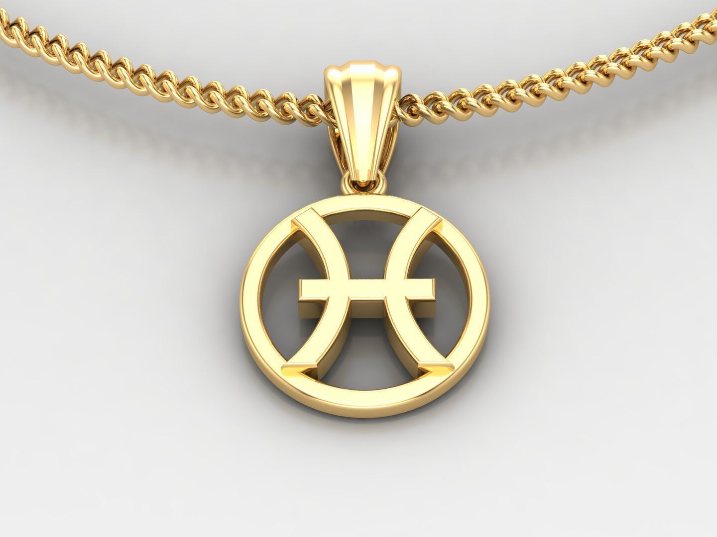 18K Gold Pisces Pendant V2 3D model_2