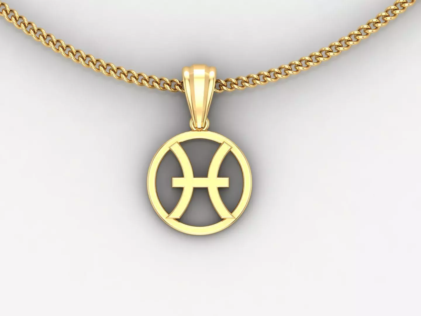 18K Gold Pisces Pendant V2 3D model_0
