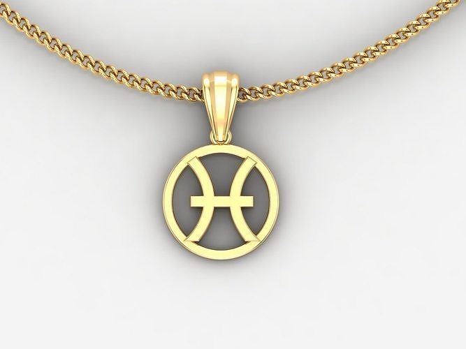 18K Gold Pisces Pendant V2 3D model