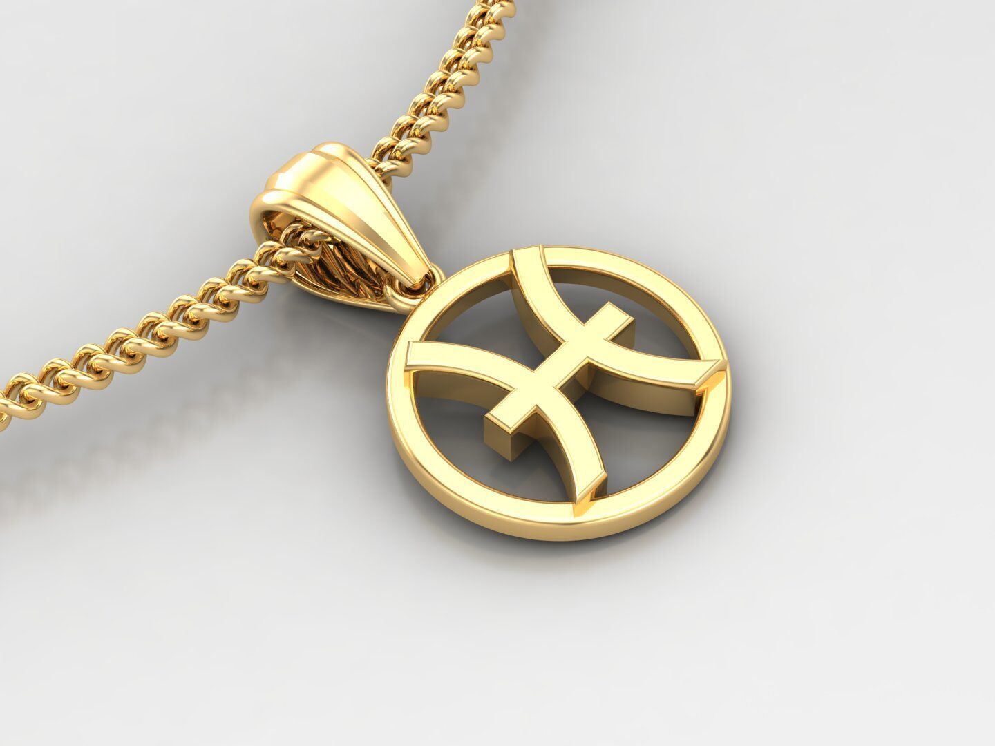 18K Gold Pisces Pendant V2 3D model_4