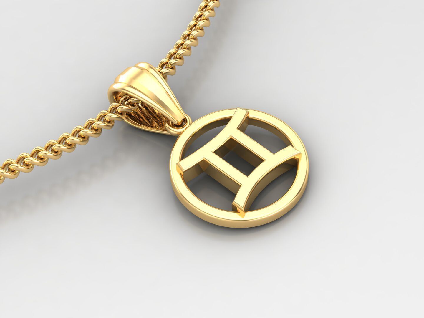 18K Gold Gemini Pendant V2 3D model_4