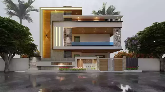 2 floor modern building elevation design 