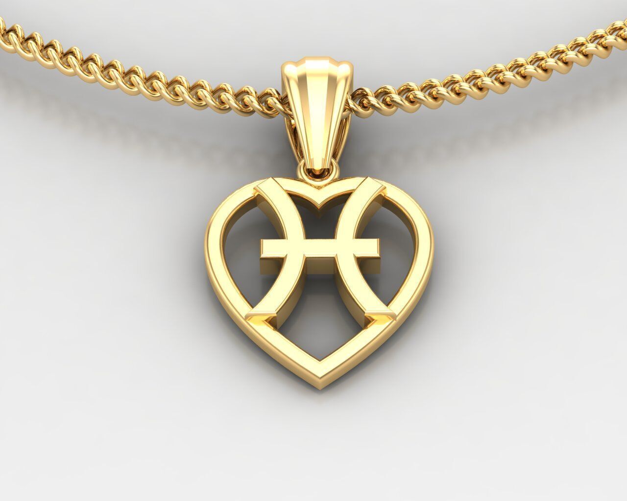 18K Gold Pisces Pendant V3 3D model_3