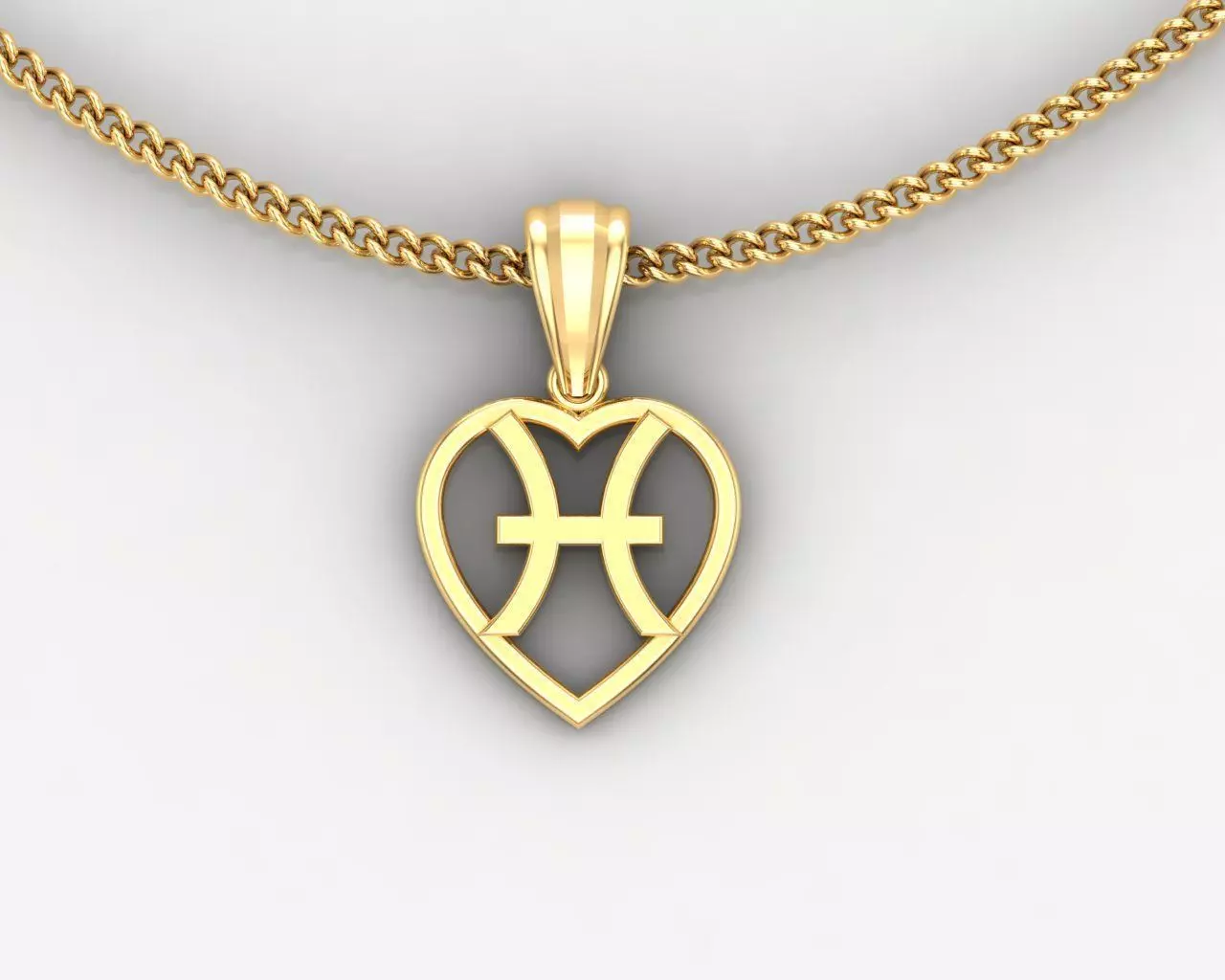 18K Gold Pisces Pendant V3 3D model_0