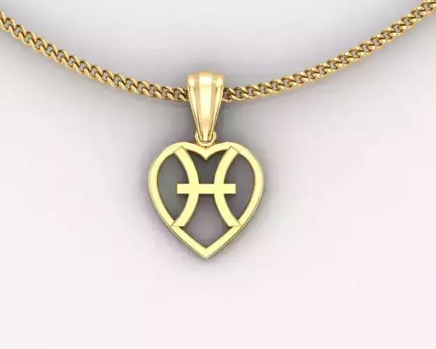 18K Gold Pisces Pendant V3 3D model