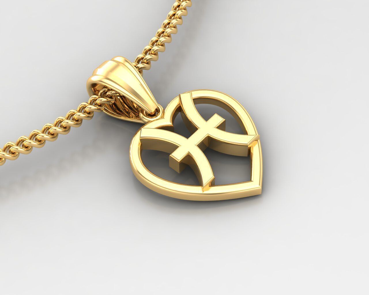 18K Gold Pisces Pendant V3 3D model_4