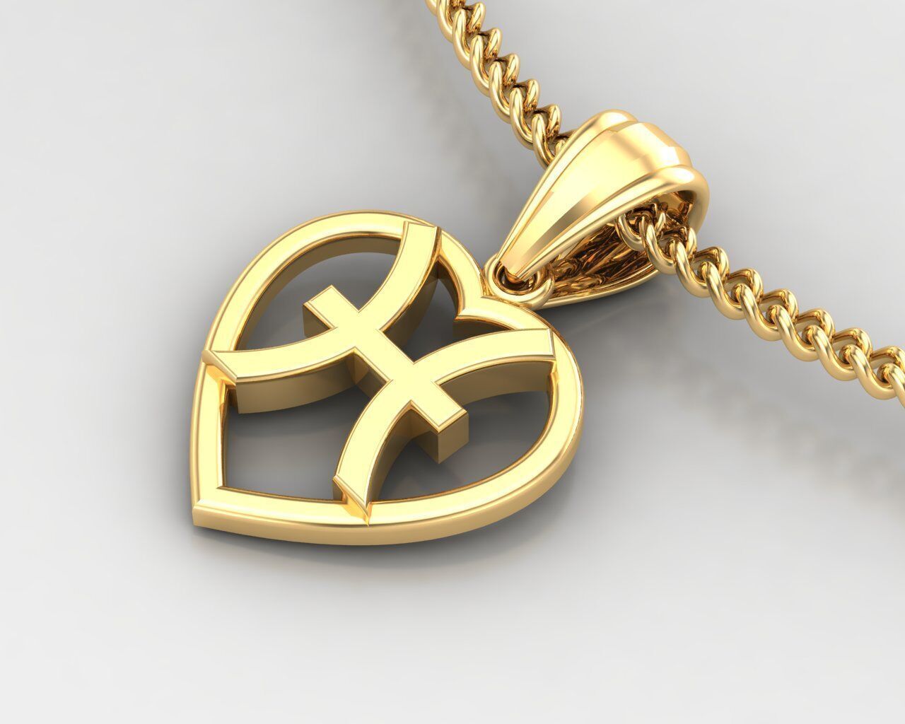 18K Gold Pisces Pendant V3 3D model_2