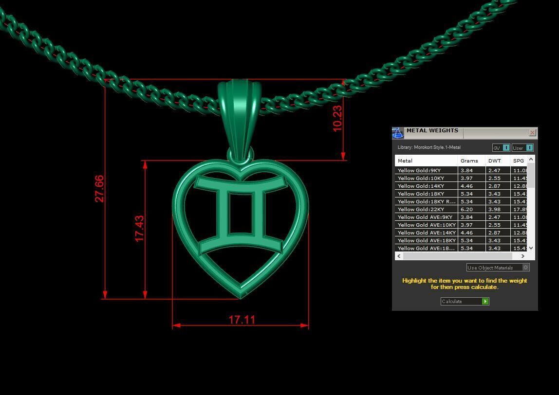 18K Gold Gemini Pendant V3 3D model_1