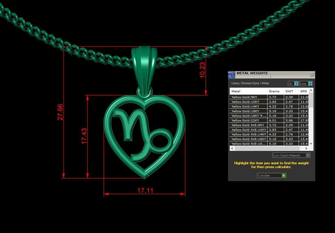 18K Gold Capricom Pendant V3 3D model_1