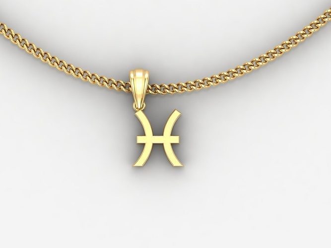 18K Gold Pisces Pendant V4 3D model
