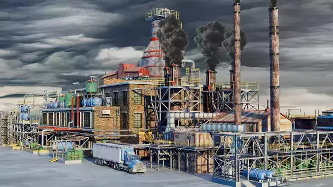 Rusted Refinery Low-poly 3D model