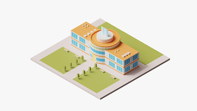 Library Building Low-poly 3D model