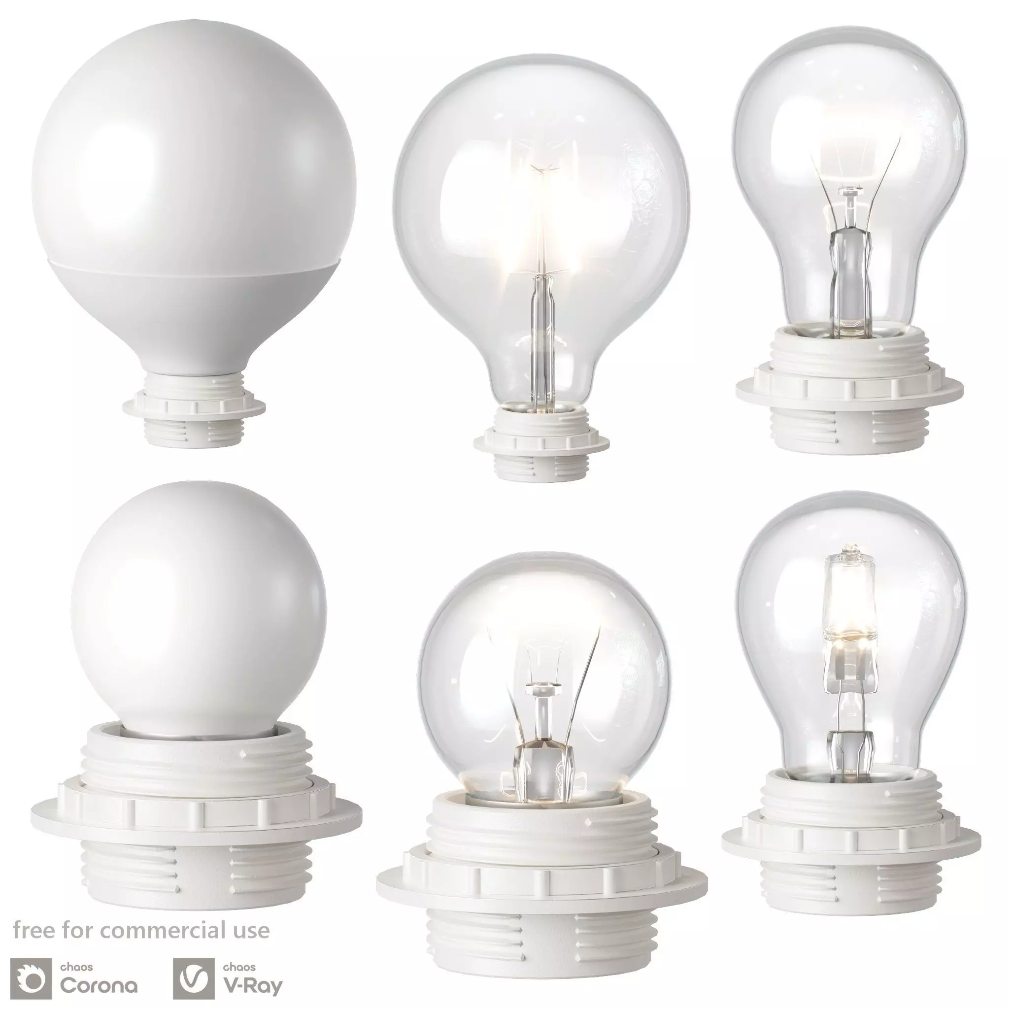 Bulb Set Led Halogen E27 3D model