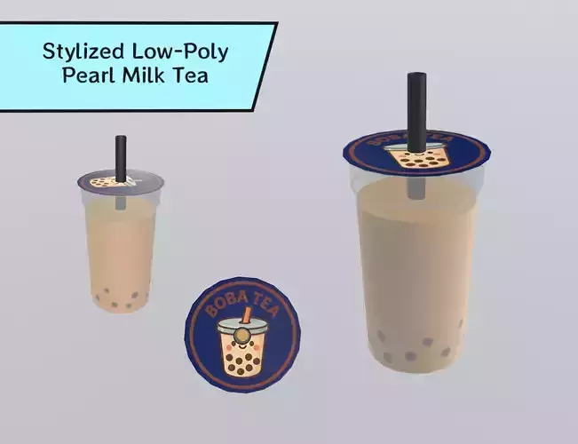 Stylized Low-Poly Pearl Milk Tea Low-poly 3D model